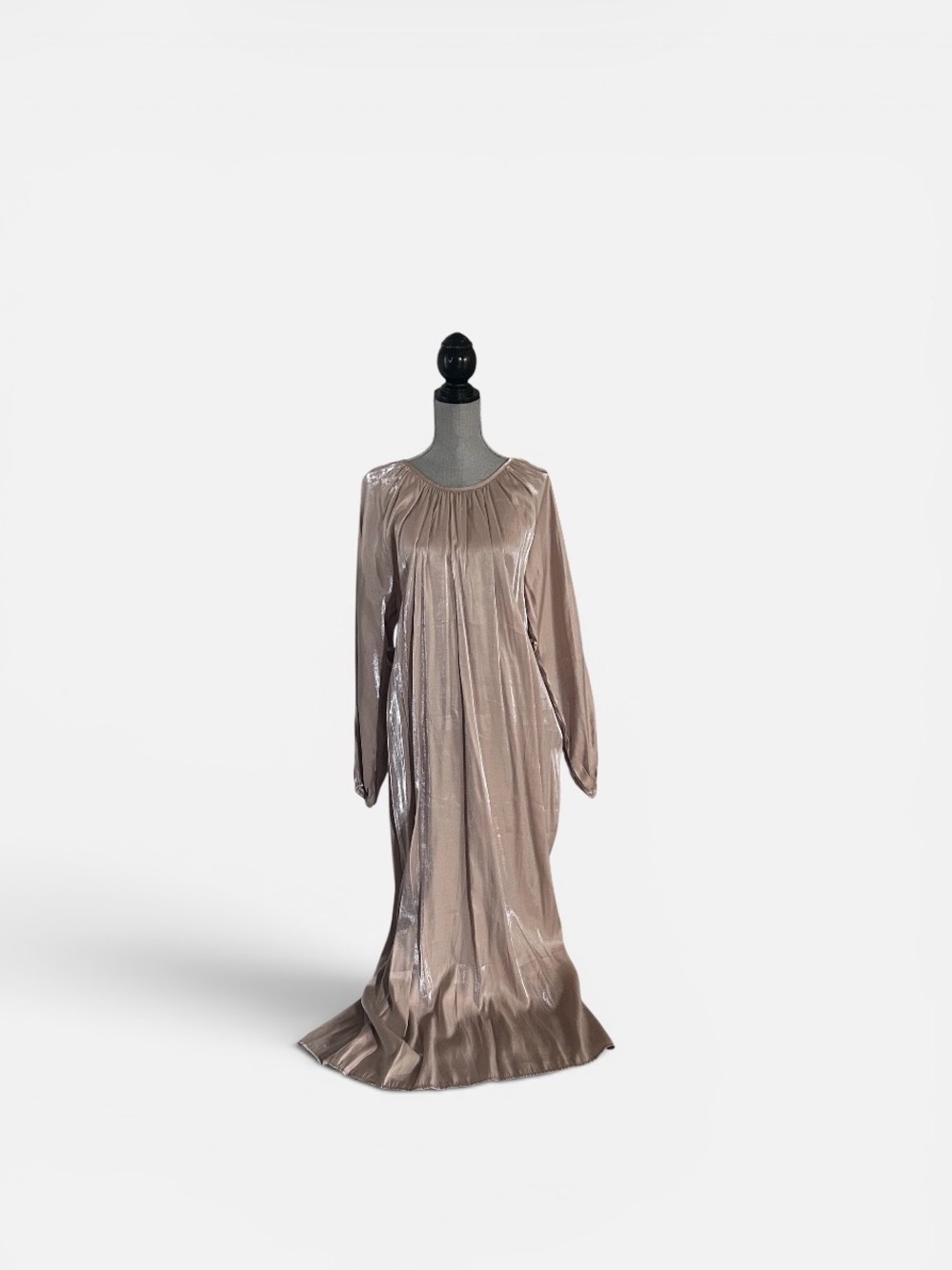 Shiny Taupe Long Sleeve Metallic Maxi Dress
